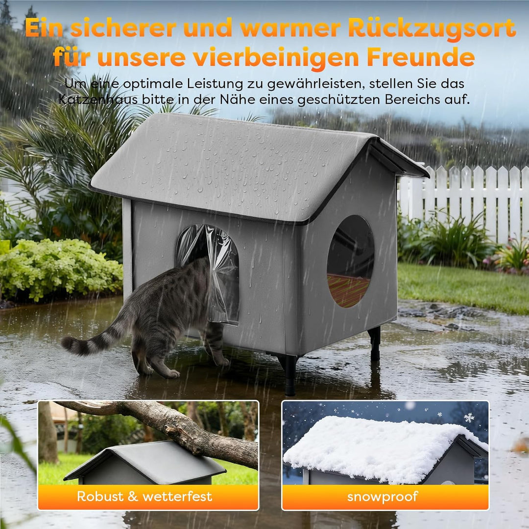 Beheiztes katzenhaus Outdoor Winterfest mit Fluchttür, wasserdicht & isoliert, erhöhtes Design, inkl