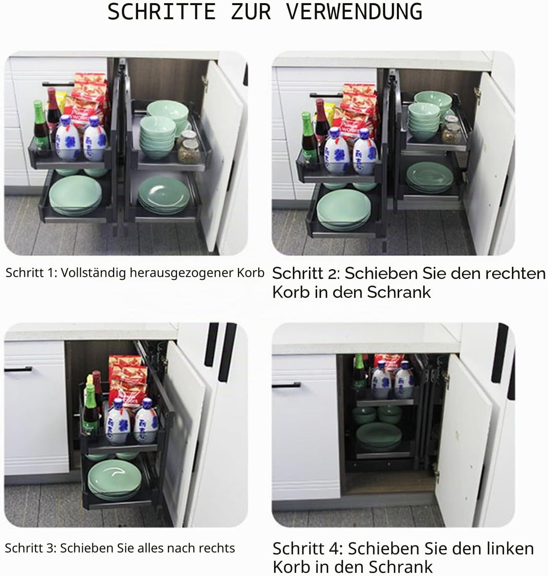 Ausziehbarer Organizer für blinde Eckschränke, Auszieh-Organizer mit 4 Körben, Regal, ausziehbarer S