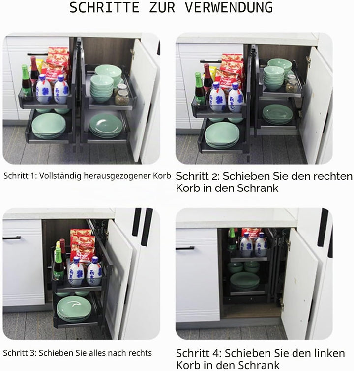 Ausziehbarer Organizer für blinde Eckschränke, Auszieh-Organizer mit 4 Körben, Regal, ausziehbarer S