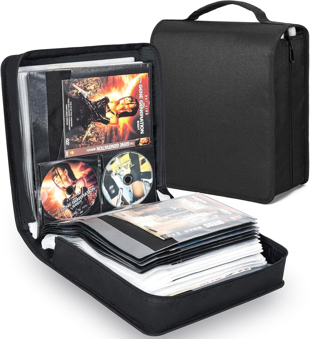 AKOZLIN DVD CD Aufbewahrungsbox mit extra Breiten Titelblättern,tragbarer Binderhalter,Brieftasche,A