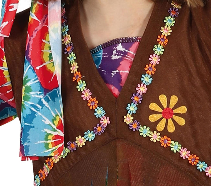 FIESTAS GUIRCA Happy Hippie Mädchen Kostüm – 70er Jahre Outfit mit Hippie–Stirnband, buntem Batik Ob