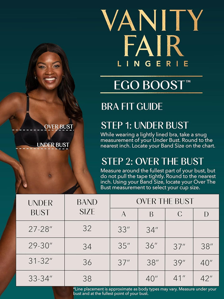 Vanity Fair Damen Ego Boost Push Up Bra, Adds Up to One Full Cup Size, Underwire Push Up Bras for Wo