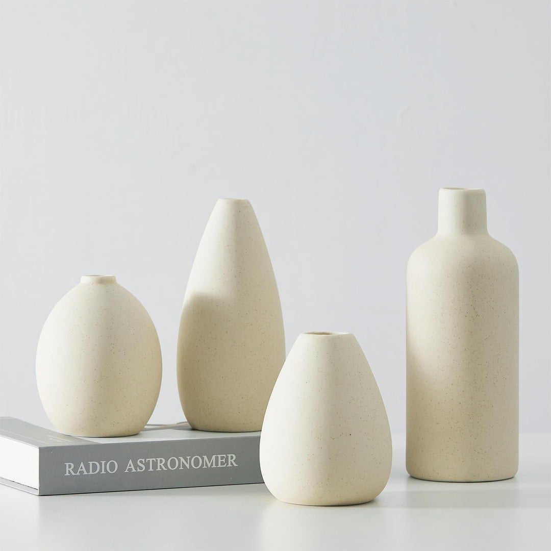 CEMABT Beige Keramik Vase Set-4 Kleine Vasen für Blumen, einzigartige Blumenvasen für Mittelstücke,