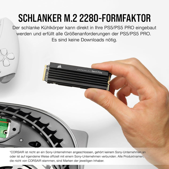 Corsair MP600 PRO LPX M.2 NVMe PCIe x4 Gen4 SSD, 1 TB, optimiert für PS5 Black, 1 Stück 1 TB Schwarz