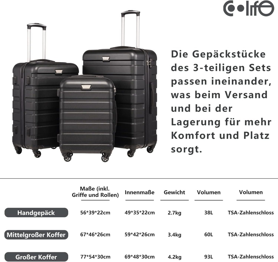COOLIFE Koffer Premium Koffer Hartschalenkoffer Trolley Rollkoffer Reisekoffer Kofferset Handgepäck