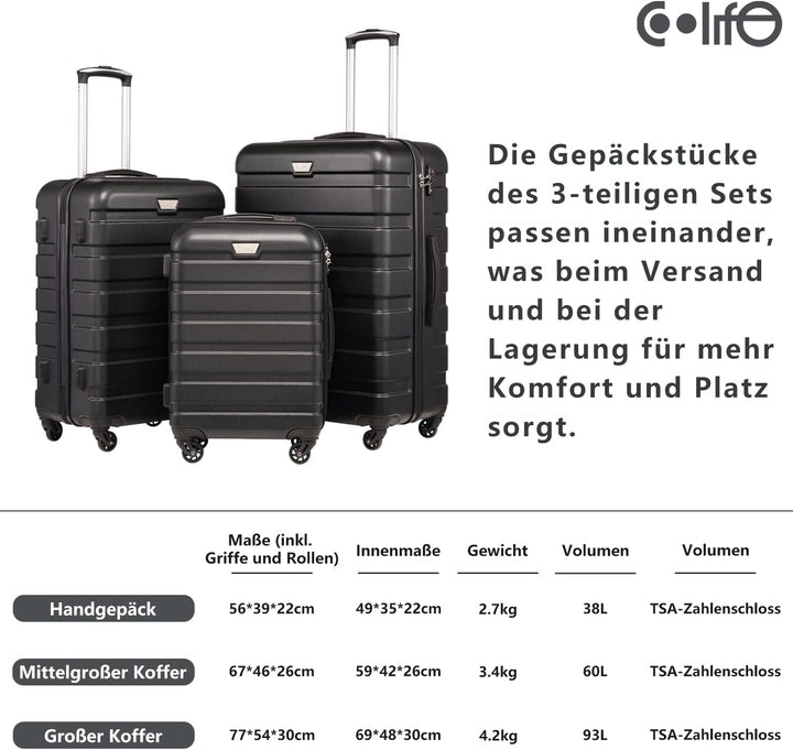COOLIFE Koffer Premium Koffer Hartschalenkoffer Trolley Rollkoffer Reisekoffer Kofferset Handgepäck