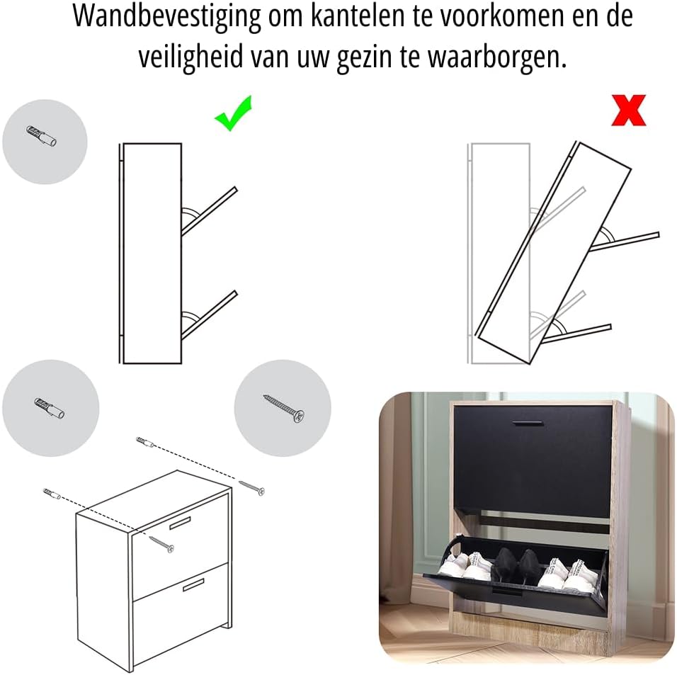 CASABEL Schuhschrank für 12 Paar – grosse Kapazität für den Eingangsbereich – L 60 x T 24 x H 80 cm