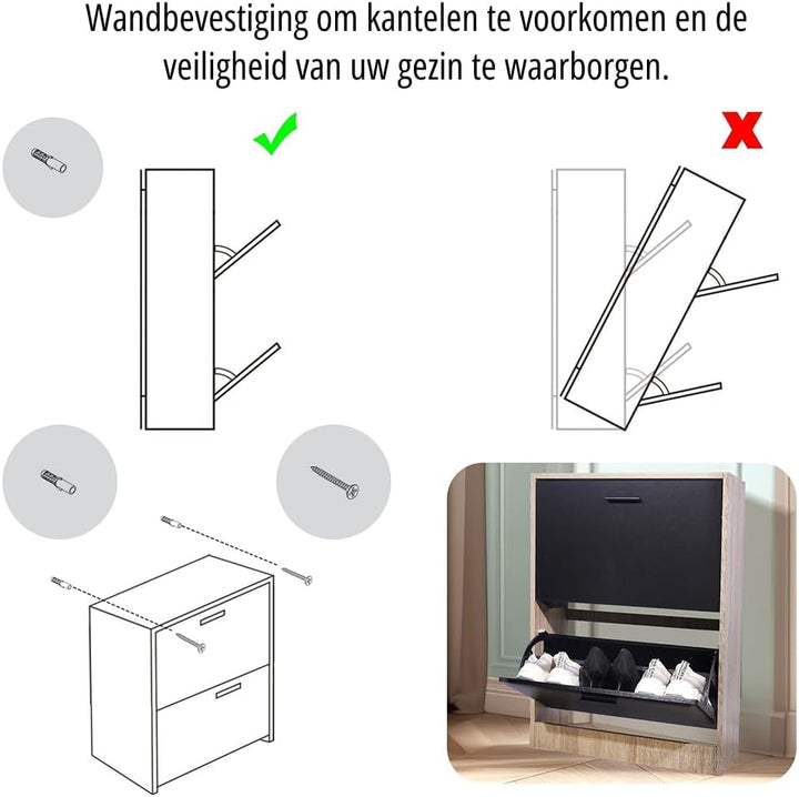 CASABEL Schuhschrank für 12 Paar – grosse Kapazität für den Eingangsbereich – L 60 x T 24 x H 80 cm