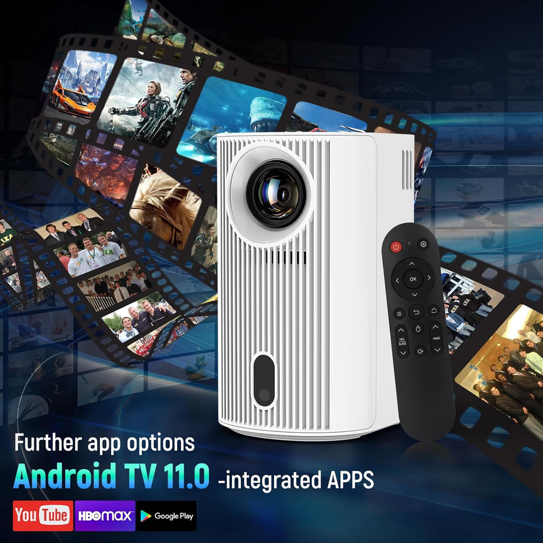 Mini Projektor Unterstützt 4K 1080P, Mini Beamer mit WLAN und Bluetooth, Tragbarer Projektor mit Aut