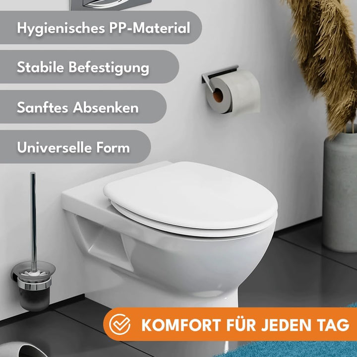 Toilettendeckel mit Absenkautomatik - WC Sitz mit Softclose, Schnellverschluss & Befestigung 12-20 c