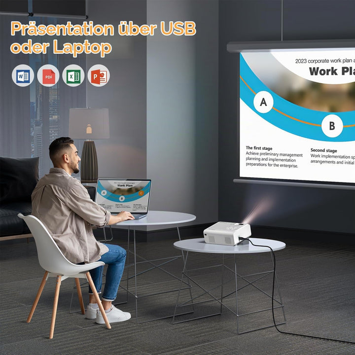 Smart Beamer【Elektrische Keystone 6D/4P】 VOPLLS Elektrische Fokus 24000 Lumen Beamer 4K Unterstützt,