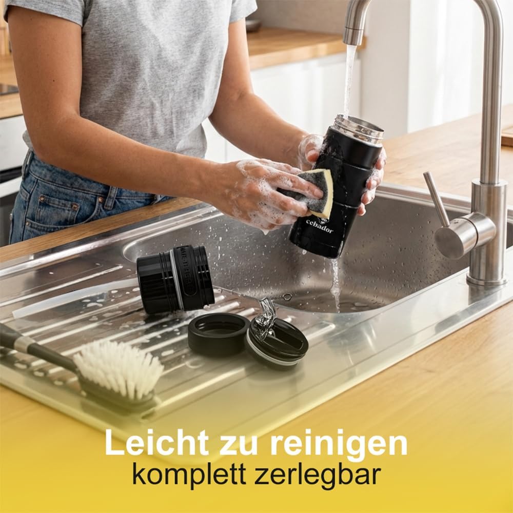 Mate Tee Thermosflasche Yerbomos X 3in1 450ml Schwarz - Thermobecher Bombilla und Behälter für Pulve