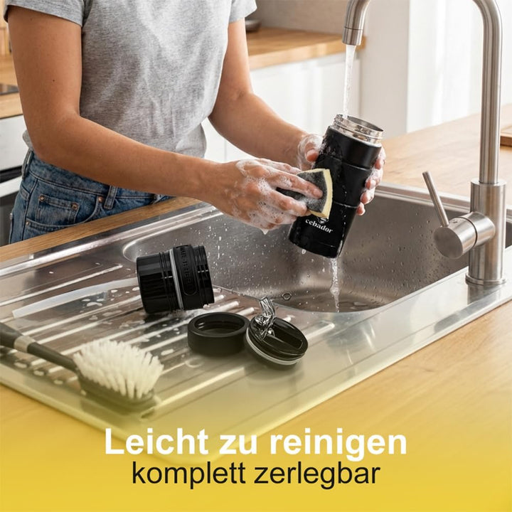 Mate Tee Thermosflasche Yerbomos X 3in1 450ml Schwarz - Thermobecher Bombilla und Behälter für Pulve
