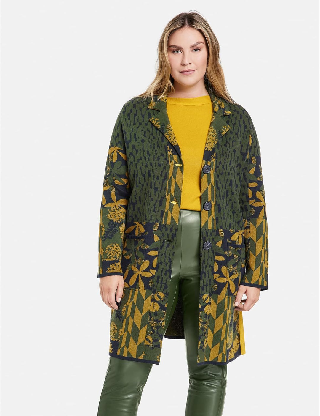 Samoon Damen Jacke Strick 42 Navy Gemustert, 42 Navy Gemustert