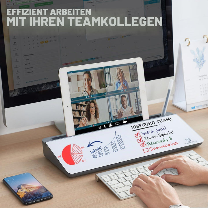 Kleines Whiteboard aus Glas, trocken abwischbar, Computertastatur-Ständer mit Schublade, Schreibtisc