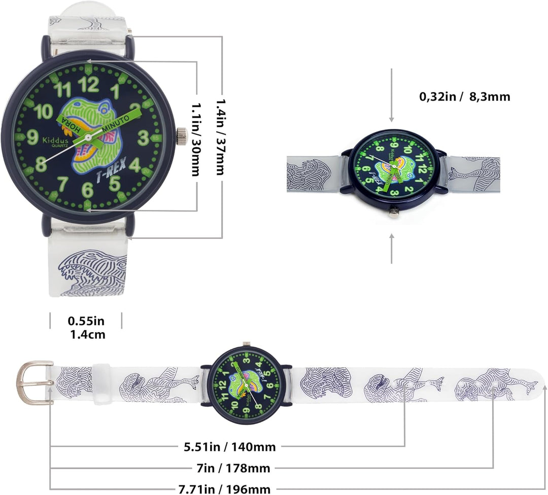 Kiddus Lern Armbanduhr für Kinder, Jungen und Mädchen. Analoge Armbanduhr mit Zeitlernübungen, japan
