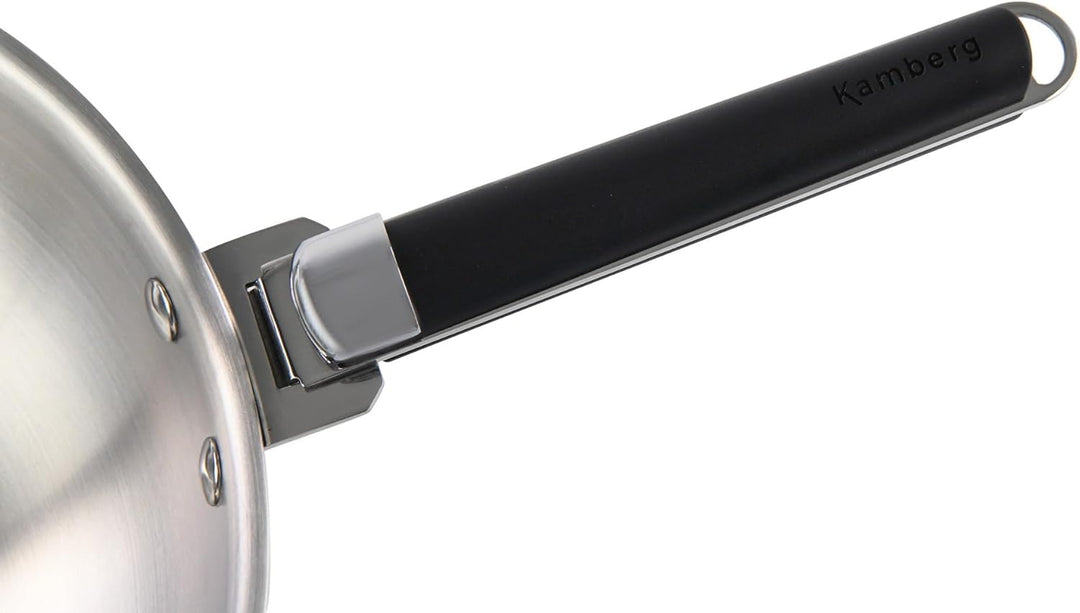 Kamberg - Wok aus Edelstahl, 28 cm, abnehmbarer Griff – Edelstahl 18/10 Triply – für alle Herde, auc