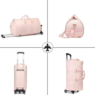 seyfocnia Kleidersack mit Rollen, Reise-Kleidersack mit Schuhfach, Rolltasche mit Rollen Rose, Rose