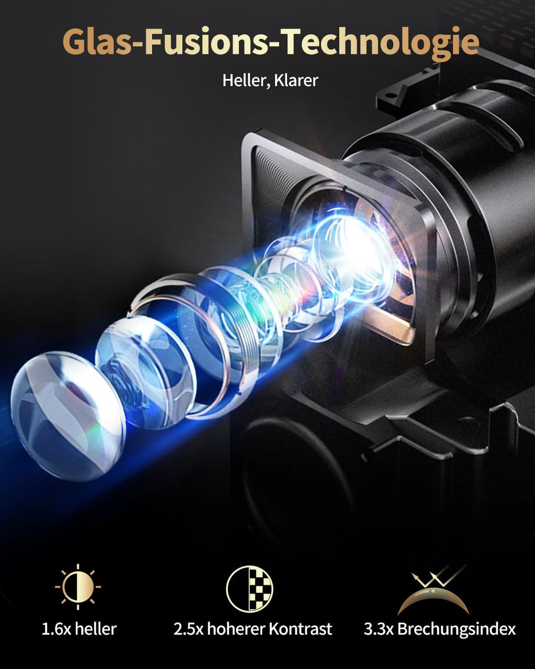 DESS C5 Enterprise GTV 4K Beamer in Schwarz mit eingebauter elektrischer Halterung - 2500 ANSI Lumen