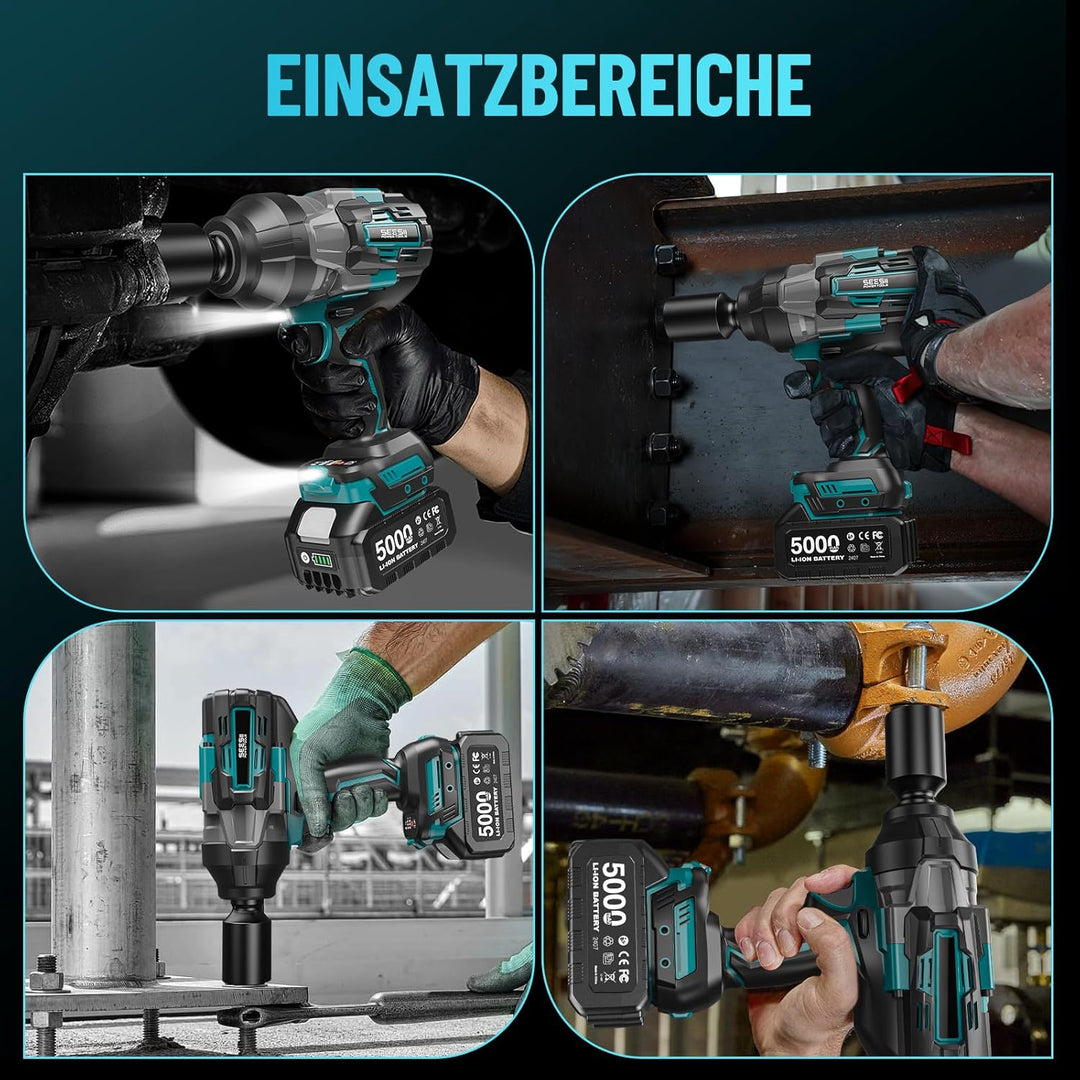 Seesii 1800Nm Akku-Schlagschrauber, 3/4 Zoll Schlagschrauber Akku Bürstenlos mit 2x5000mAh, 3-Gang-G