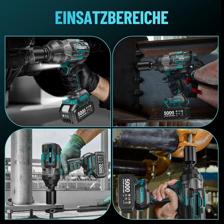 Seesii 1800Nm Akku-Schlagschrauber, 3/4 Zoll Schlagschrauber Akku Bürstenlos mit 2x5000mAh, 3-Gang-G