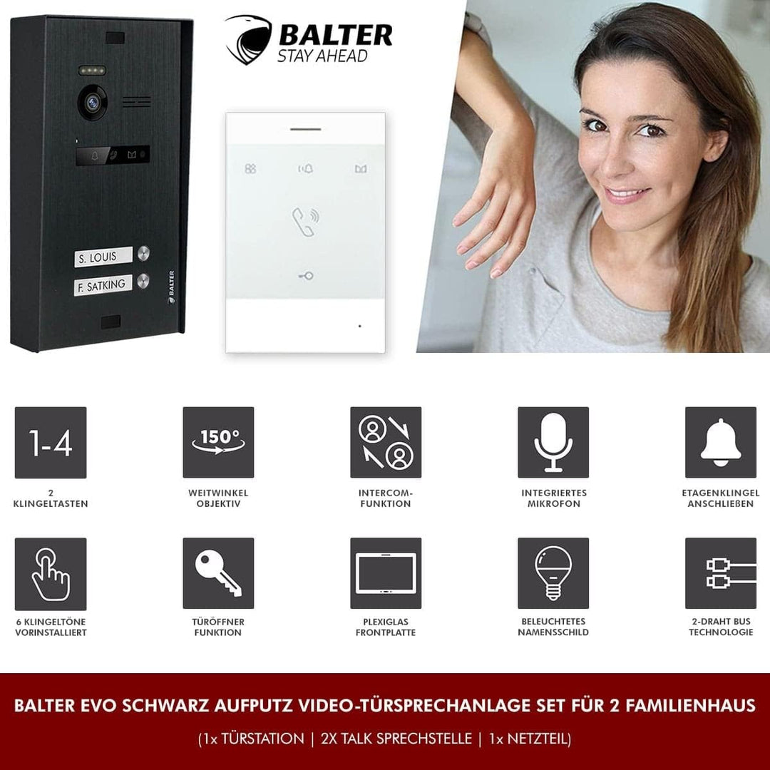 Nonic BALTER EVO Aufputz Video-Türsprechanlagen Set 2 Familienhaus (1x Türstation mit Kamera Schwarz