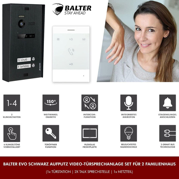 Nonic BALTER EVO Aufputz Video-Türsprechanlagen Set 2 Familienhaus (1x Türstation mit Kamera Schwarz