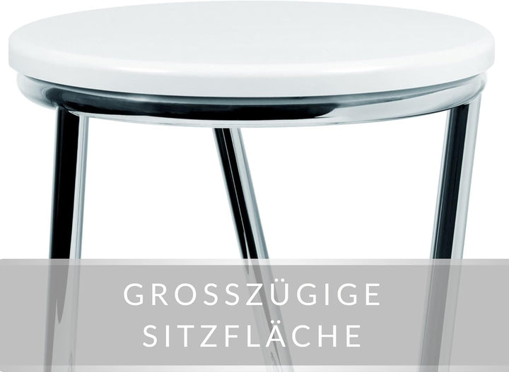 Libaro Badhocker Salina aussergewöhnliches Design Metall Chrom glänzend Sitzfläche weiss rund Badezi