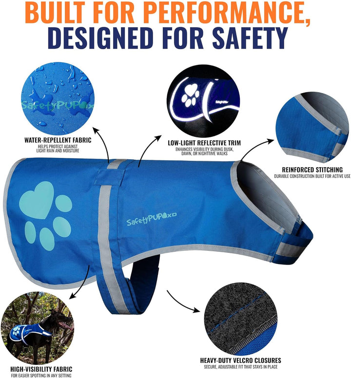 SafetyPUP XD Hund Warnweste, Grössen passen Hunde 14 lbs bis 130 lbs Blau Gross Gross Blau, Gross Bl