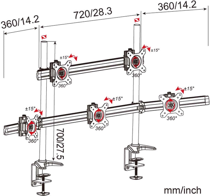 HFTEK 5-Fach-Monitorarm - Tischhalterung für 5 Bildschirme von 15 – 27 Zoll mit VESA 75/100 (MP235C-