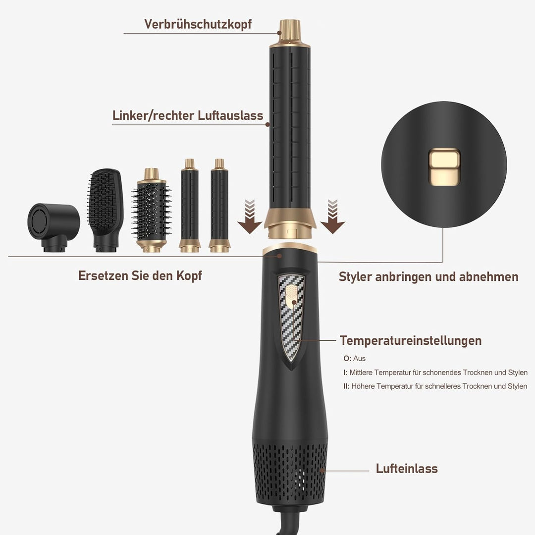 5 in 1 Hairstyler Warmluftbürste Set 1000W Rundbürstenföhn Multifunktionaler Haarstyler Air Styler m