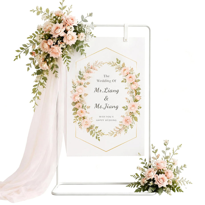 Hochzeitsschild Halter Metall 80 * 50 * 173cm, Verstellbare Staffelei für Willkommensschild, Sitzpla
