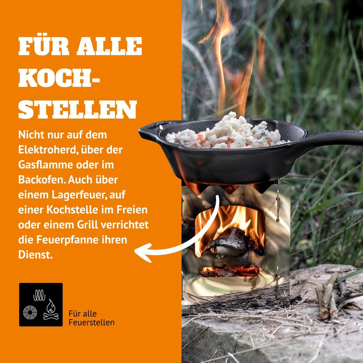 Petromax Feuerpfanne mit Stiel - Gusseisen Bratpfanne, 20 cm, Induktion, 20 cm