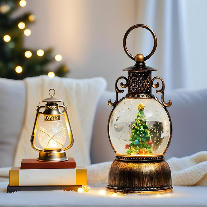 Weihnachts Schneekugel Laterne | 6-Stunden Timer mit Musik - Weihnachtliche Leuchtende Schneekugel D