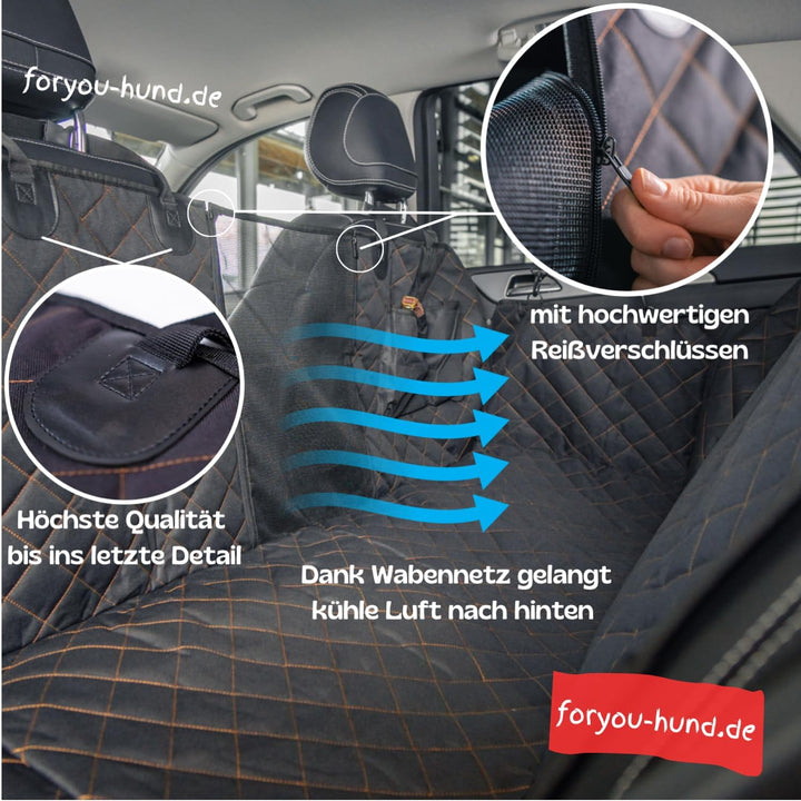 foryou® Hundedecke mit Kühlmatte für Auto Rückbank-Wasserabweisende Autoschondecke für Hunde mit Sei