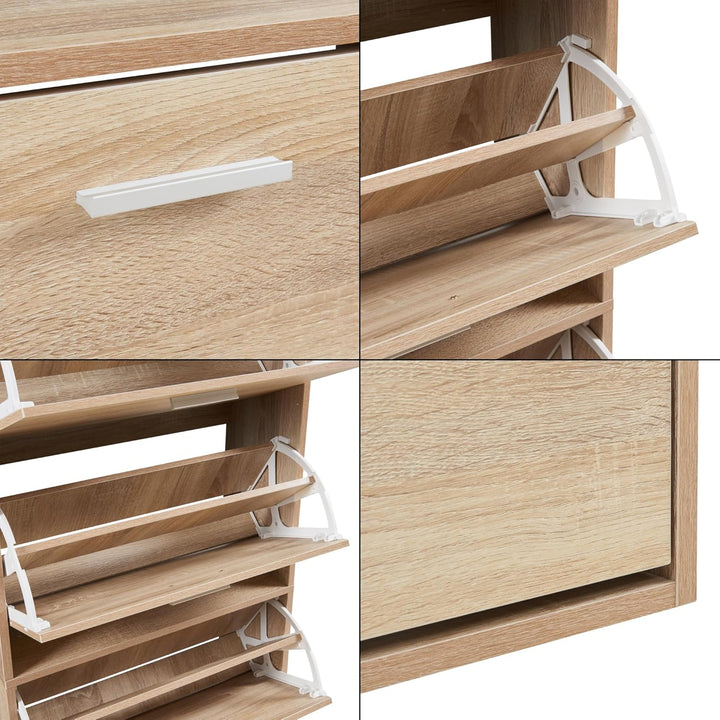 [en.casa] Schuhschrank Sykkylven Schuhkipper mit 4 Klappen Schuhkommode für 16 Paar Schuhe 134 x 60