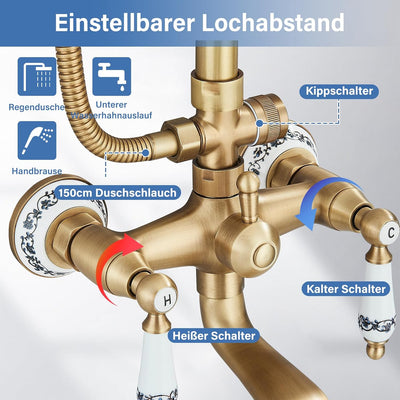 Suguword Messing Duscharmatur Duschset Duschsystem Regenduschset mit Kopfbrause Handbrause Duschkopf