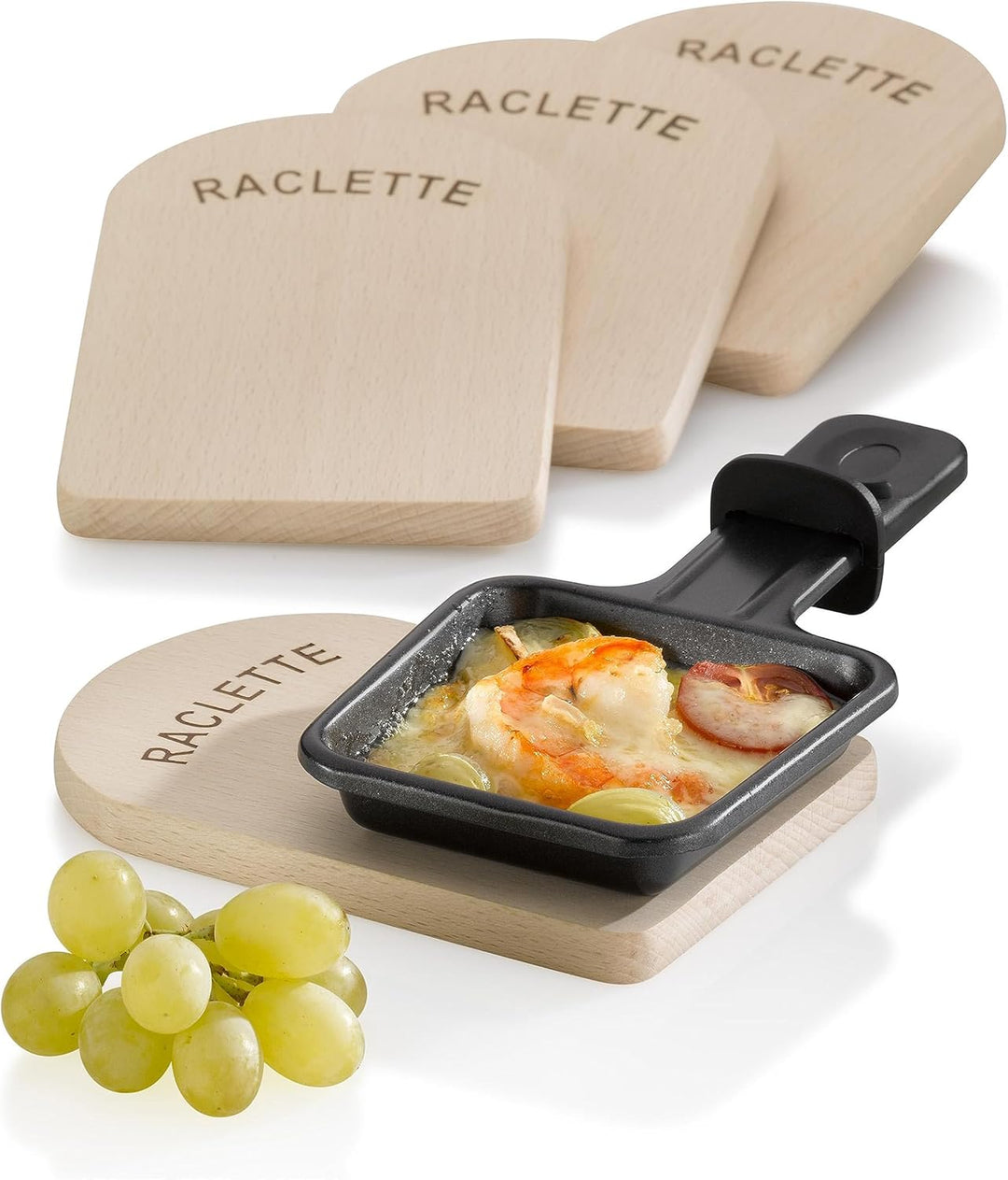 Kela Set 4teilig BAAR, Brettchen Holz 14 x 9,5 cm, Buchenholz, Zubehör Untersetzer, Raclette Parkpla