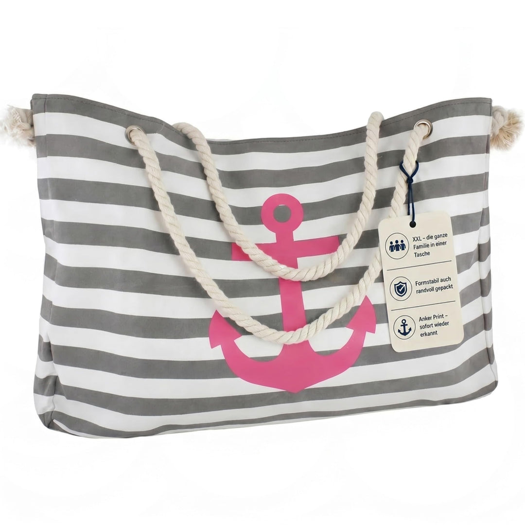 Sonia Originelli XXL Familienshopper Strandtasche Weekender maritim gestreift mit Anker Aufdruck Far