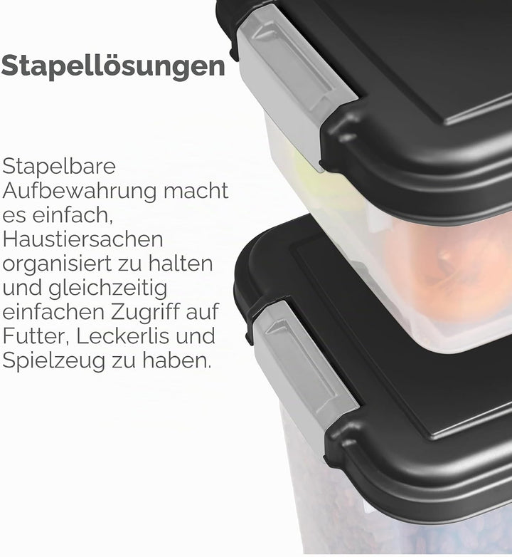Iris Ohyama Katzenfutter Aufbewahrung mit Rollen, 30+10L, Schwarz, Luftdichte Futterbox, Trockenfutt