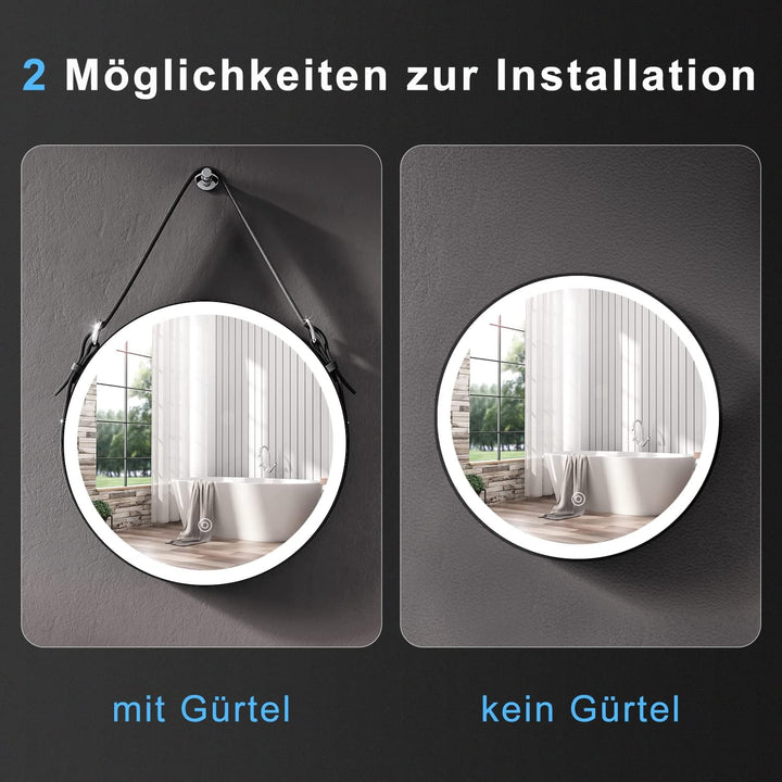 SONNI Badspiegel rund 60 cm mit LED‑Beleuchtung, 3 Farbtemperaturen, dimmbar, Memoryfunktion, Touchs