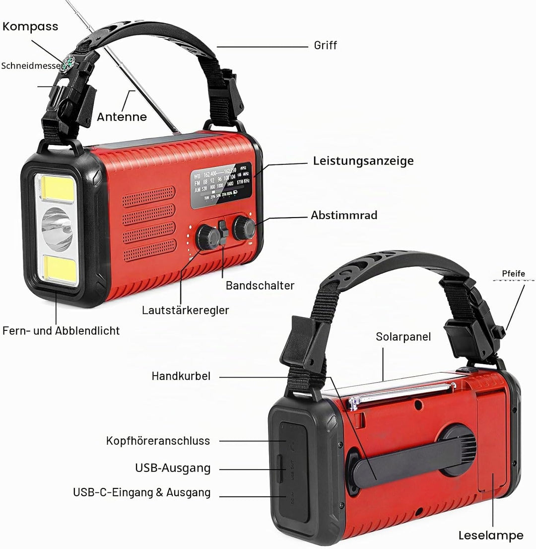 20000mAh / 74000mWh Notfallradio, Solar-Hand Kurbelradio AM/FM/NOAA-Wetterradio, batteriebetrieben m
