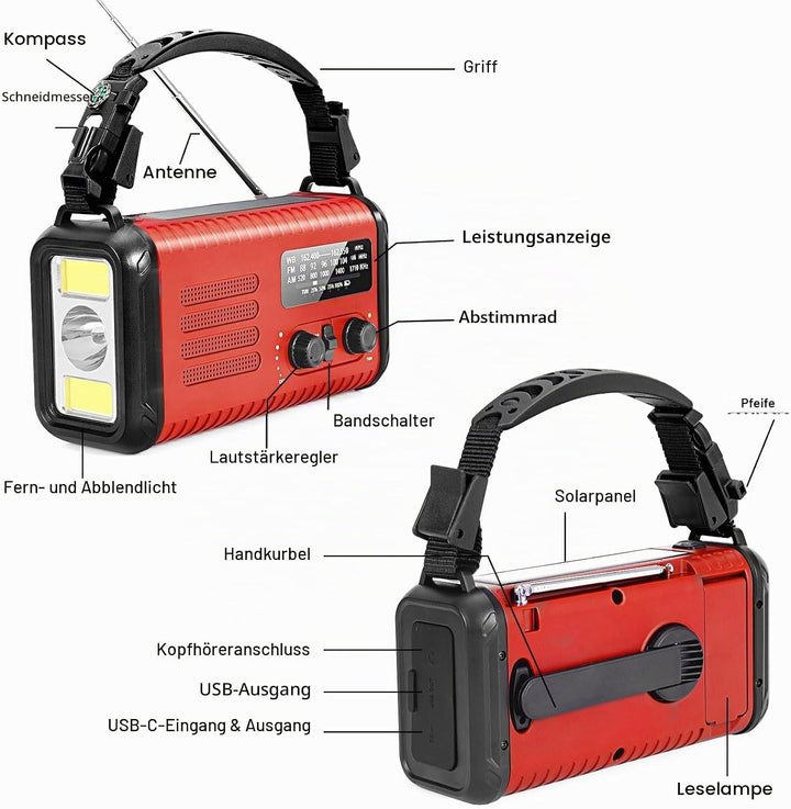 20000mAh / 74000mWh Notfallradio, Solar-Hand Kurbelradio AM/FM/NOAA-Wetterradio, batteriebetrieben m