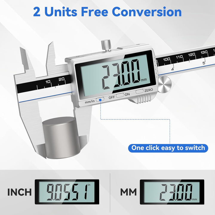 Housolution Digitaler Messschieber, 8Zoll Messschieber mit grossem LCD-Bildschirm, Zoll/MM-Schalter,