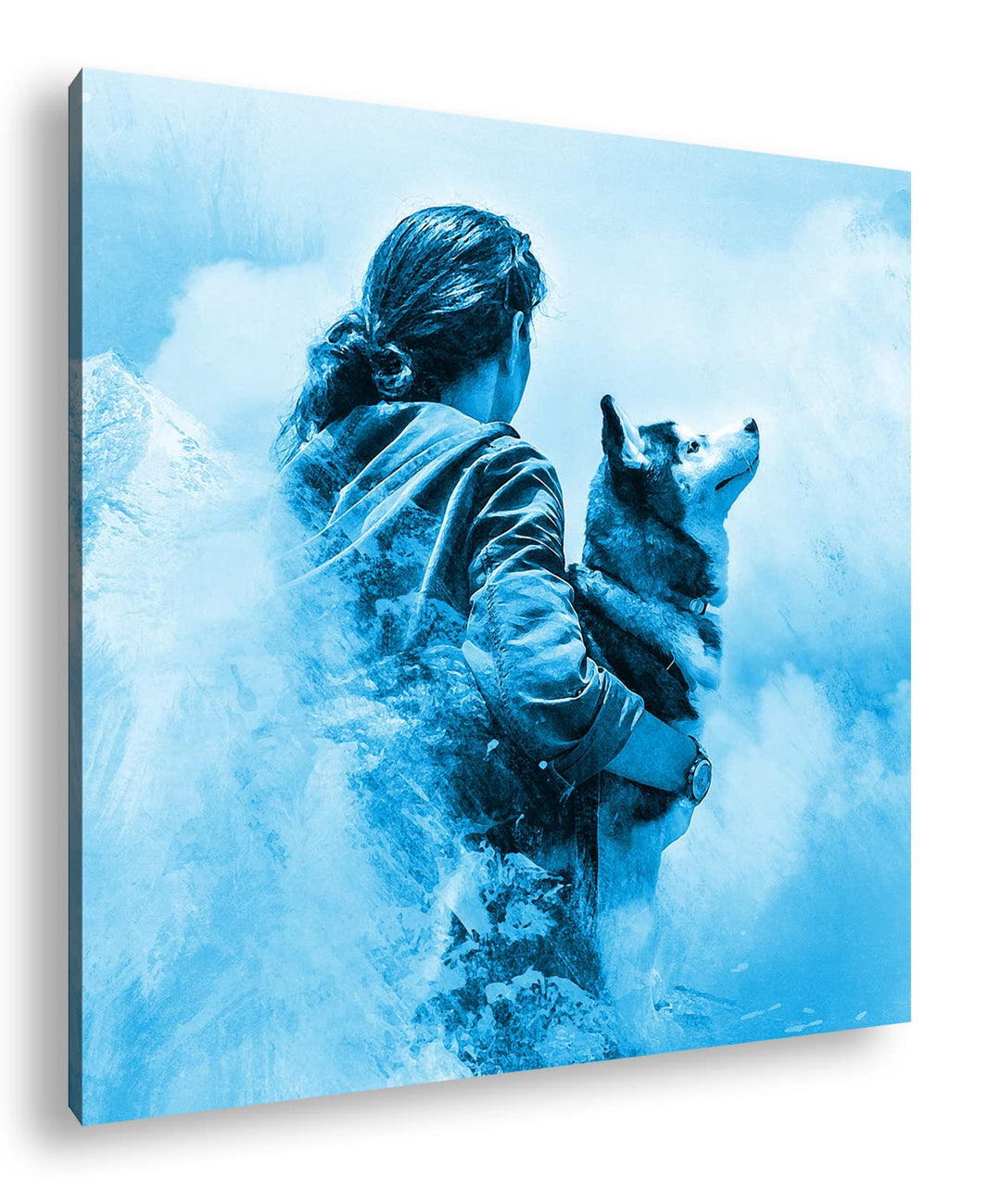 deyoli edler Husky Format: 70x70 Effekt: Monocrome Blau als Leinwand, Motiv fertig gerahmt auf Echth