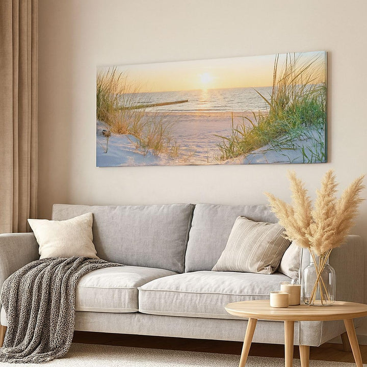 Wandbilder Dekoration Wohnzimmer Düne Strand Meer Panorama Bilder auf Leinwand 120x50cm Leinwandbild