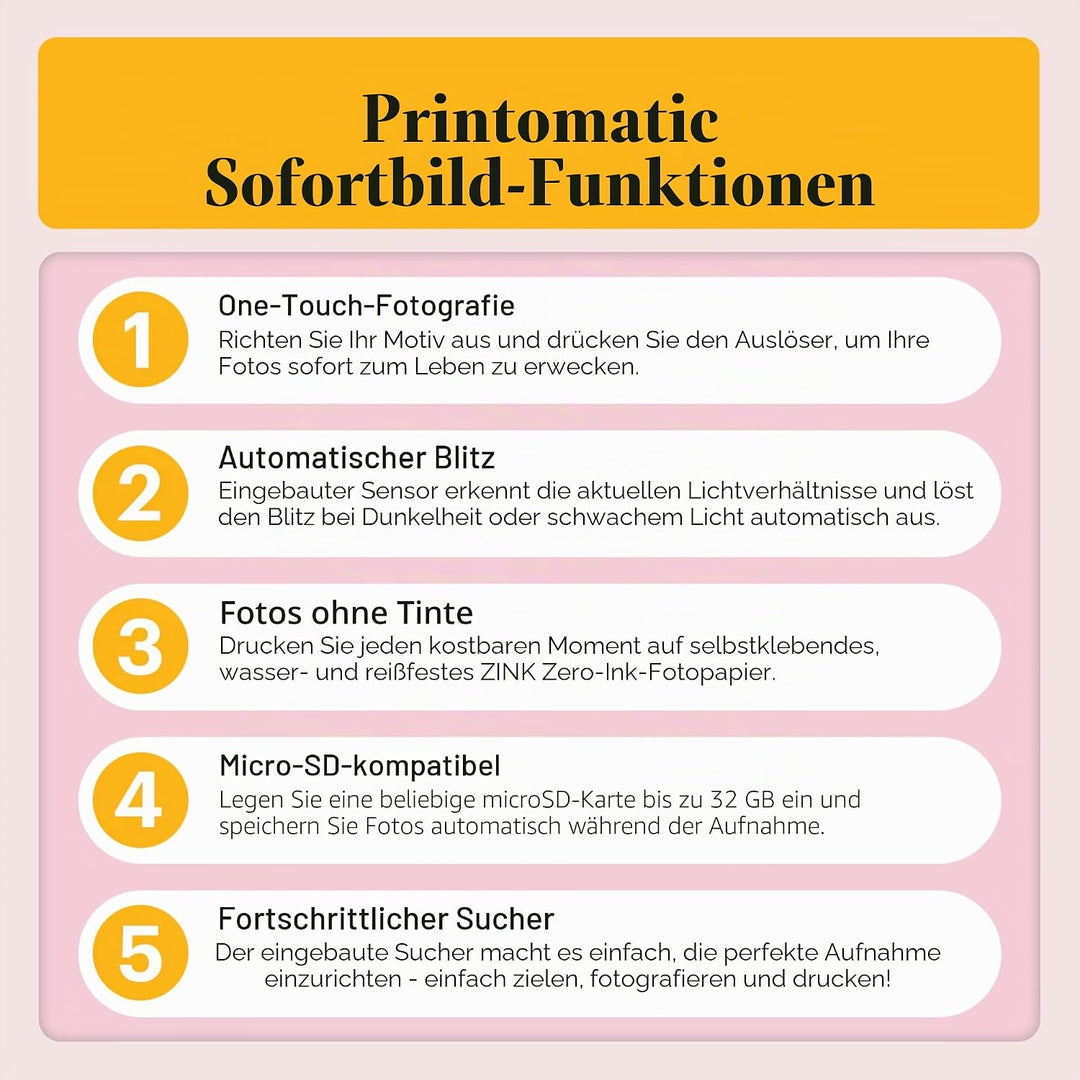 KODAK Printomatic Vollfarb-Sofortdruckkamera-Geschenkpaket + Softcase + Zink 2x3 Zoll selbstklebende