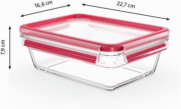 EMSA Clip & Close Glas Frischhaltedose, rechteckig, 1,3 L, 100 Prozent dicht, rutschfestes Stapeln,