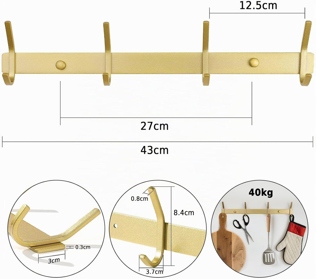Qiannhee 2x Hakenleiste Kleiderhaken Golden Garderobenleiste Rostfrei 43CM bis 40KG Schwerlast Kleid