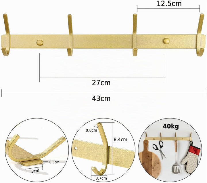 Qiannhee 2x Hakenleiste Kleiderhaken Golden Garderobenleiste Rostfrei 43CM bis 40KG Schwerlast Kleid
